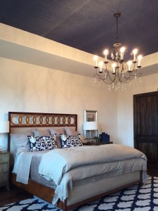 blue grasscloth ceiling wallpaper installation, Paper Moon Painting, San Antonio, Austin, Alamo Heights, Olmos Park
