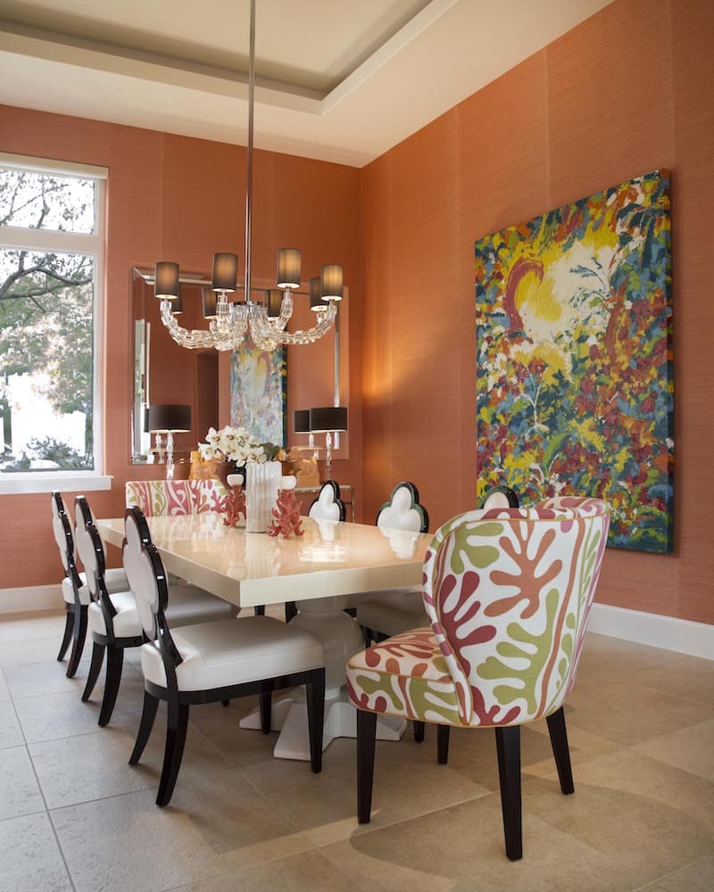 Orange grasscloth wallcovering installation by Paper Moon Painting, San Antonio wallpaper installers