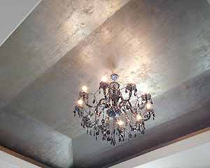 Lusterstone metallic plaster silver gray ceiling by Paper Moon Painting company, San Antonio
