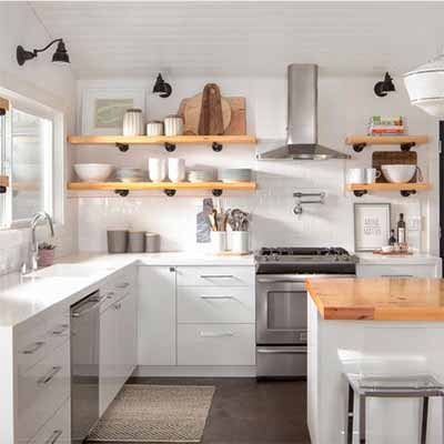 White kitchen with open shelving example from Houzz