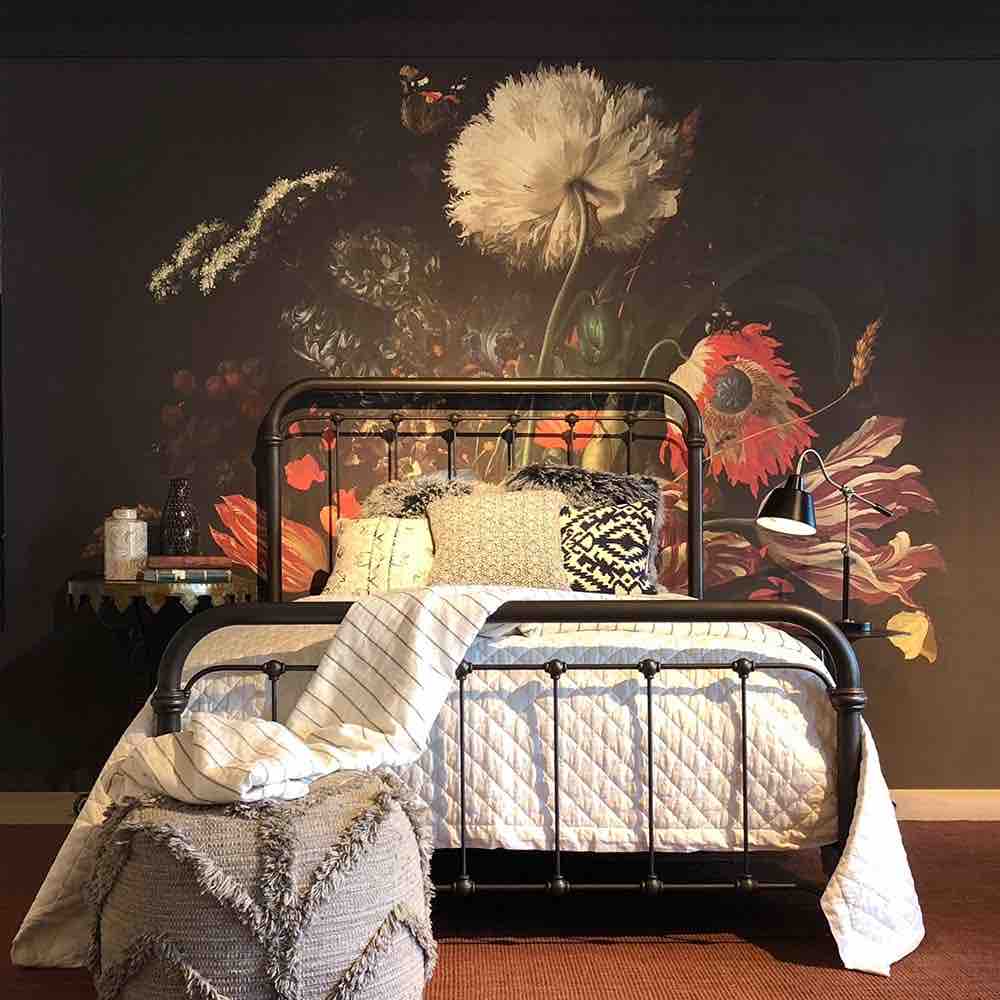 Overscale floral wallpaper installation at Stowers Furniture, Paper Moon Painting, San Antonio