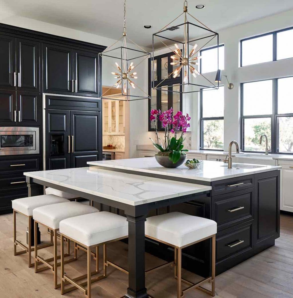 painted-kitchen-cabinets-in-sherwin-williams-7005-pure-white-black-island-in-benjamin-moore-onyx-paper-moon-painting-cabinet-painters