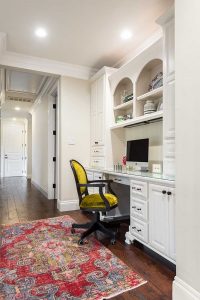 Built-in desk alcove, white cabinets, Paper Moon Painting house painter, Alamo Heights, Farrow and Ball Slipper Satin