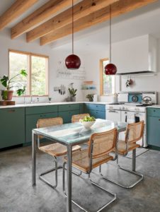 modern-retro-boho-kitchen-green-cabinet-painting-in-benjamin-moore-cedar-mountains-wall-in-atrium-white