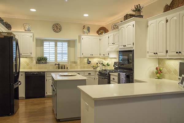 Painted kitchen before mockup of accent wall, example