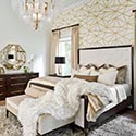 Master bedroom feature headboard wall, white and gold