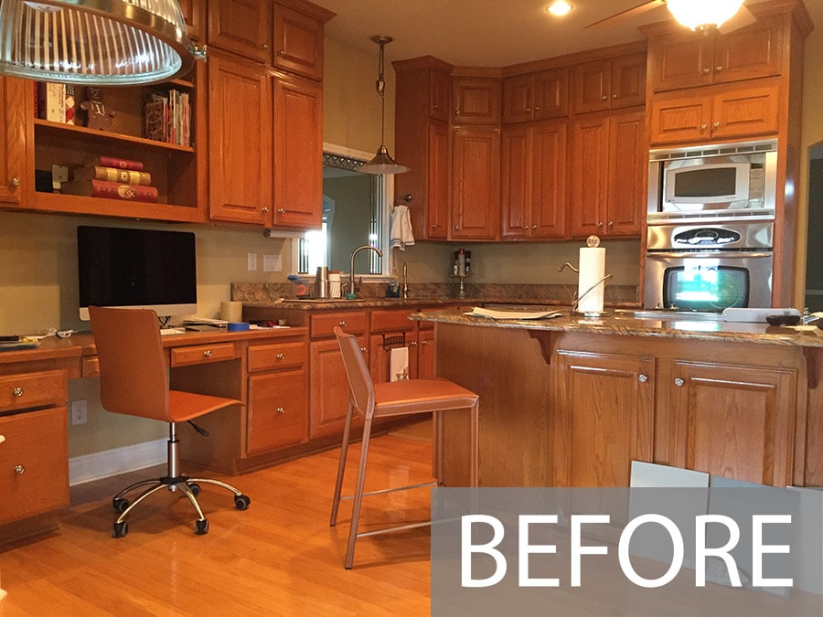 BEFORE Kitchen cabinets before being painted or new tile, granite