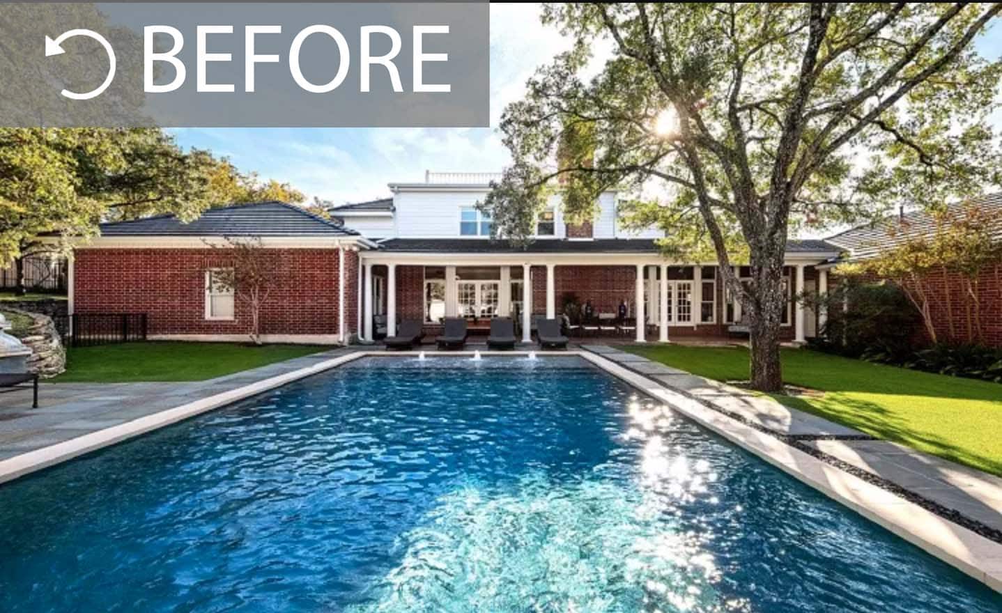 BEFORE pic of back yard, white painted brick house, the Dominion, San Antonio TX