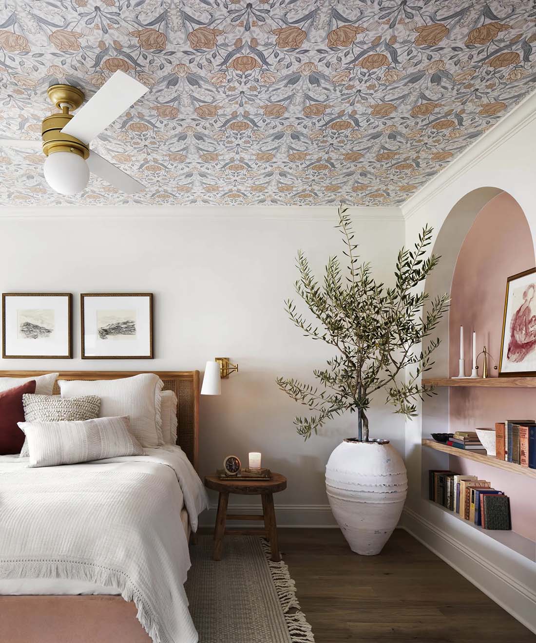 magnolia-home-wallpaper-on-guest-bedroom-ceiling-for-accent-wall-ideas-blog