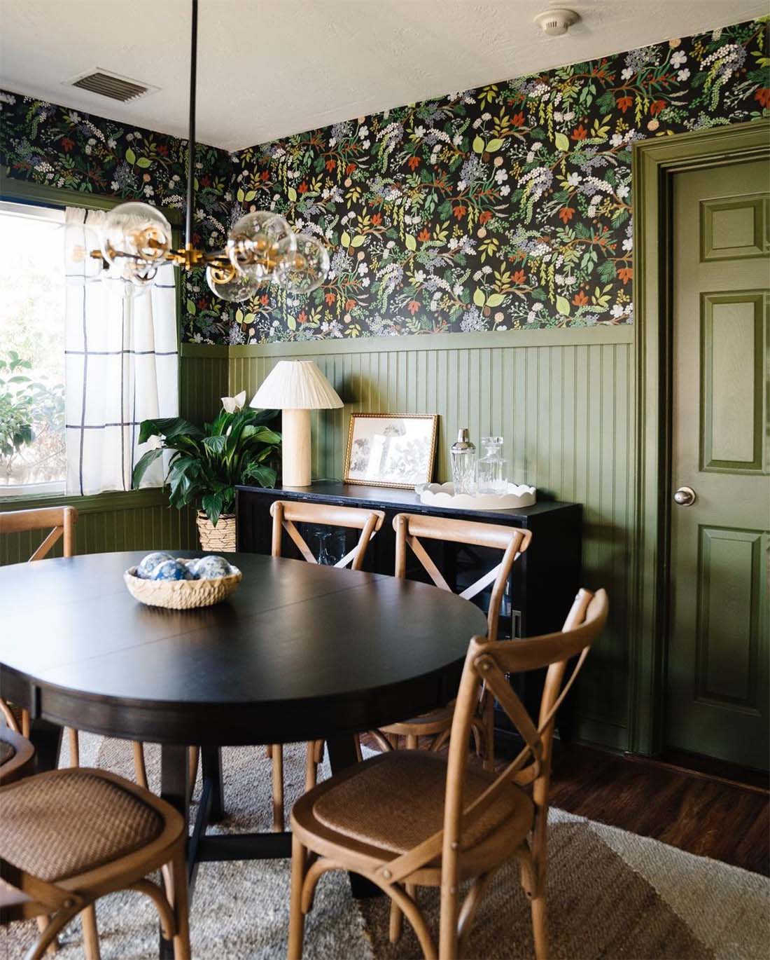 peel-and-stick-wallpaper-pros-and-cons-green-dining-room-done-well-by-blushingbungalow