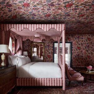 wallpapered-ceililng-in-maximalism-style-bedroom-by-ken-fulk-at-commodore-perry-hotel-austin-tx
